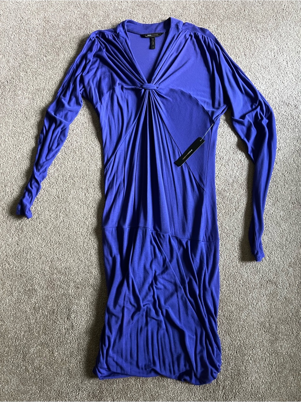 BCBG Twist-Front Long Sleeve Midi Dress in Cobalt